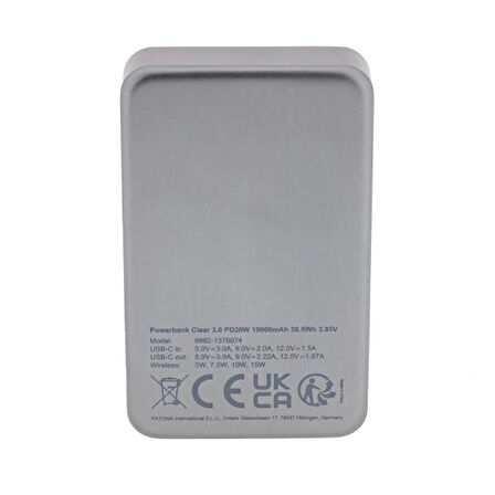 PATONA 9992 Premium Powerbank Clear 3.0 PD20W 10.000mAh Manyetik Kablosuz Hızlı Şarj