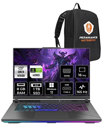 ASUS ROG Strix G16 i9-14900HX 8GB 1TB SSD RTX4060/8GB 165HZ 16" WUXGA W11H N3095 & PER4 ÇANTA