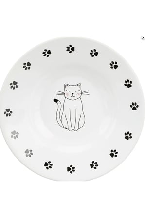 SERAMİK PATİ DETAYLI KEDİ MAMA VE SU KABI 0,2 L / 15 CM, BEYAZ