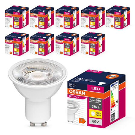 Osram LED Value PAR16 6.9W GU10 3000K Sıcak Beyaz Ampul 10 Adet