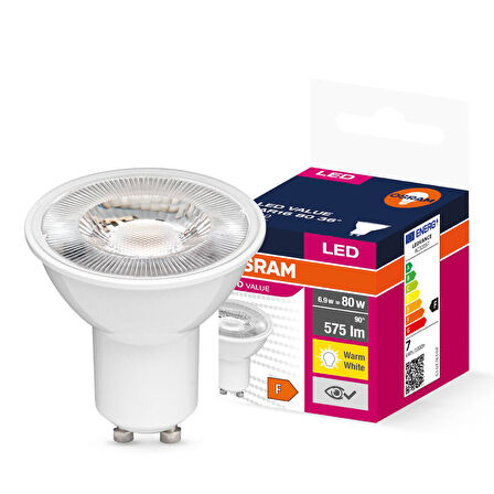 Osram LED Value PAR16 6.9W GU10 3000K Sıcak Beyaz Ampul 10 Adet