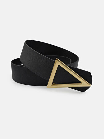 Üçgen Gold Tokalı Siyah Kadın Kemer