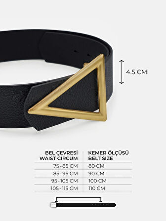 Üçgen Gold Tokalı Siyah Kadın Kemer