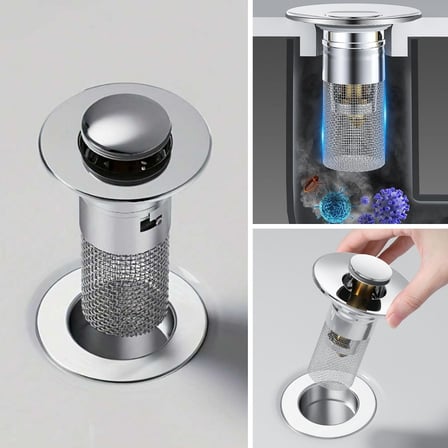 Kararlı Ticaret Sepet Filtreli Basmalı Lavabo Gider Süzgeci, Uzun Silindirik Filtreli Lavabo Tıpası, Saç ve Kalıntı Toplayıcı Gider Filtresi