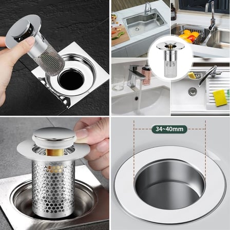 Kararlı Ticaret Sepet Filtreli Basmalı Lavabo Gider Süzgeci, Uzun Silindirik Filtreli Lavabo Tıpası, Saç ve Kalıntı Toplayıcı Gider Filtresi