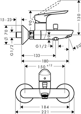 Hansgrohe Logis E 71415000 Gümüş Banyo Bataryası