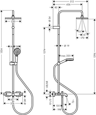 Vernis Shape Termostatik Duş Kolonu 230 1jet banyo termostatı ile