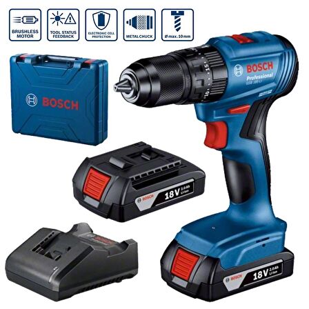 Bosch GSB 185-LI  2Ah 18V Çift Akülü Darbeli Kömürsüz Delme Vidalama - Bosch V-Line 103 Parça Set + Bosch Sırt Çantası