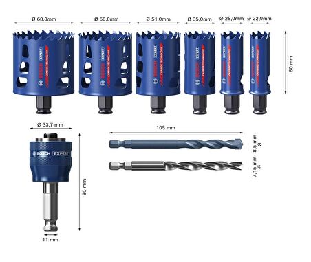 Bosch Expert 9 Parça Sert Malzemeleri için Panç Seti 2608900445