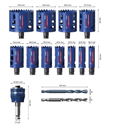 Bosch Expert 14 Parça Sert Malzemeleri için Panç Seti 2608900447