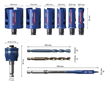 Bosch Expert 10 Parça Yapı Malzemeleri için Panç Seti 2608900490