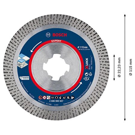 Bosch EXPERT HardCeramic X-LOCK Elmas Kesme Diski 115 x 22,23 x 1,4 x 10 mm - 2608900657