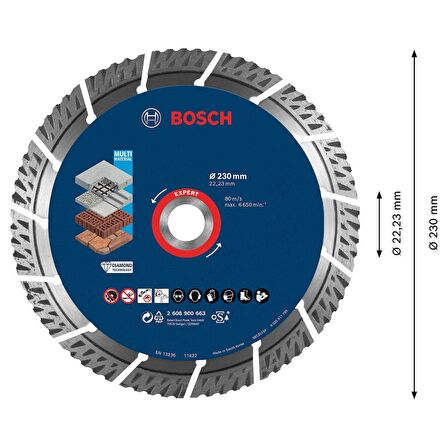 Bosch EXPERT MultiMaterial Elmas Kesme Diski 230 x 22,23 x 2,4 x 15 mm - 2608900663