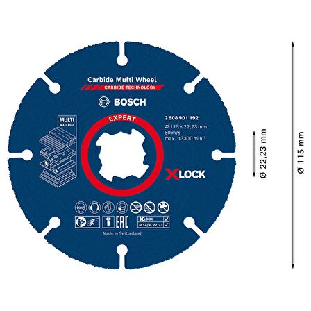 Bosch EXPERT Carbide Multi Wheel X-LOCK Kesici Disk 115 mm 22,23 mm - 2608901192