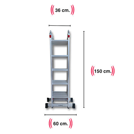 Endokon 5,64 Metre - 20 Basamaklı Katlanır Akrobat Merdiven - Büyük Menteşe - Kalın Profil