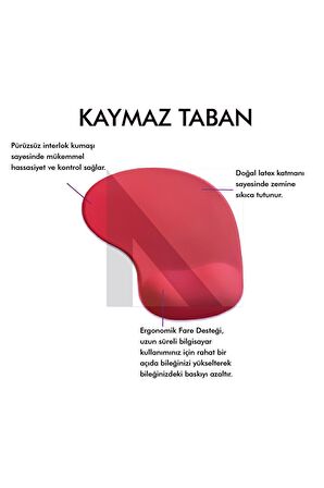 MP01 - Kırmızı Elips Bilek Destekli Mouse Pad | Konforlu, Kaymaz Taban, Ergonomik, Yumuşak, Ev,ofis