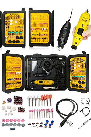 Pro Seri 405 Parça Çift Makinalı Çok Fonksiyonlu Gravür Oyma Dremel Taşlama Zımpara Kesme Set