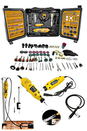 Pro Seri 405 Parça Çift Makinalı Çok Fonksiyonlu Gravür Oyma Dremel Taşlama Zımpara Kesme Set