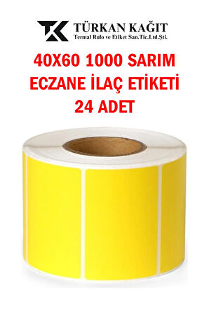 40x60 1000li Termal Eczane Ilaç Tarif Etiketi Sarı Renk Küçük Koli 24 Adet