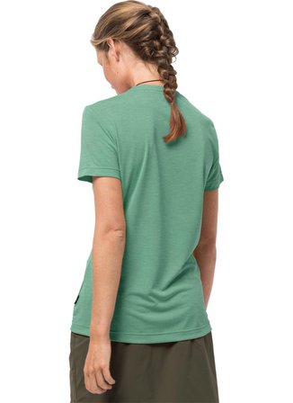 Jack Wolfskin V Yaka Kısa Kollu BaskılıYeşil Kadın T-Shirt