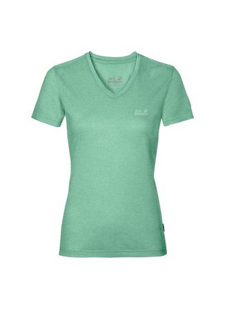 Jack Wolfskin V Yaka Kısa Kollu BaskılıYeşil Kadın T-Shirt