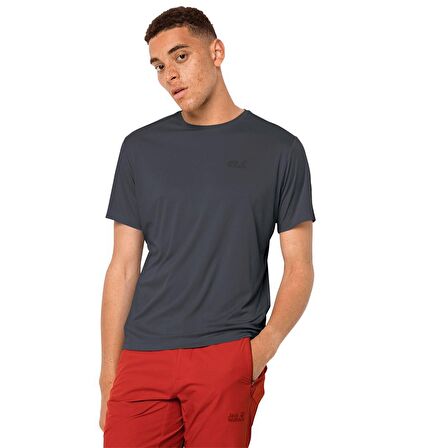 Jack Wolfskin Bisiklet Yaka Kısa Kollu Baskılı Gri Erkek T-Shirt