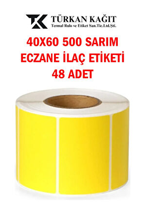 40x60 500lü Termal Eczane İlaç Tarif Etiketi Sarı Renk Küçük Koli 48 Adet
