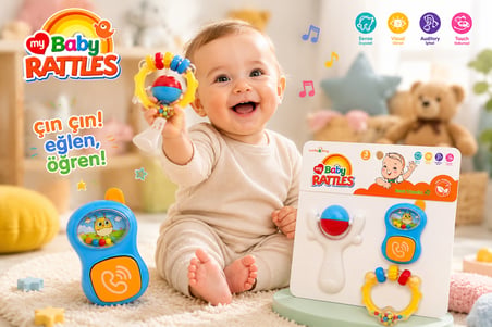3 Parça Eğitici Bebek Çıngırak Seti – Renkli Sesli Oyuncak Seti 3+ Ay