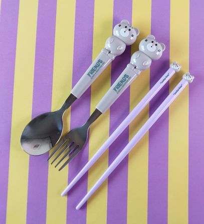 Hayvan Figürlü Çocuk Çatal Kaşık Ve Chopstick Seti 3'lü Takım