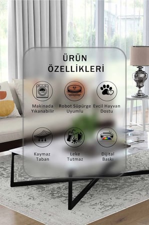 Yıkanabilir Kaymaz Taban Dijital Baskılı Halı ve Yolluk – Leke Tutmaz Salon & Mutfak Halısı