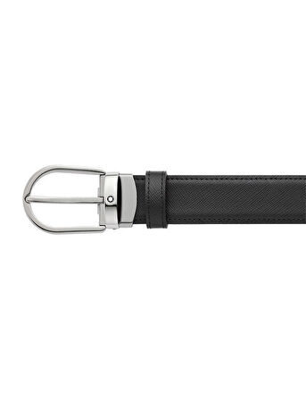 Montblanc Horseshoe Buckle Siyah\Mavi 30 mm Çift Taraflı Deri Kemer 128763