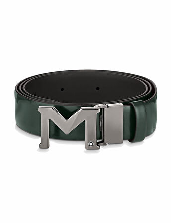Montblanc M Tokalı Yeşil-Kahverengi 35 mm Çift Taraflı Deri Kemer 129444