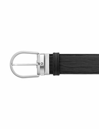 Montblanc At Nalı Tokalı Baskılı Siyah 40 mm Deri Kemer 131172