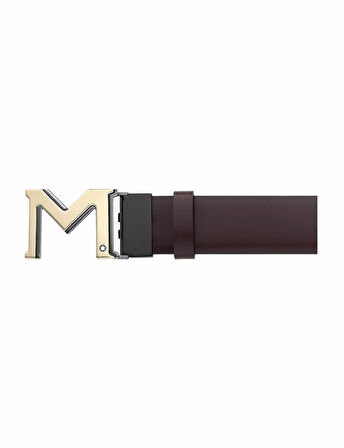 Montblanc M Tokalı KahverengiGri 35 mm Çift Taraflı Deri Kemer 131177
