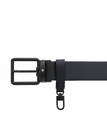 Montblanc Baskılı SiyahDüz Siyah 35 mm Çift Taraflı Deri Kemer 131183