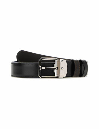 Montblanc Çift Taraflı 35 mm SiyahKoyu Kahverengi Pim Tokalı Deri Kemer 132873