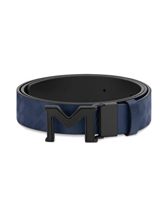 Montblanc M Buckle Extreme 3.0 MaviDüz Siyah 35 mm Çift Yönlü Deri Kemer 198648