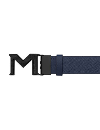 Montblanc M Buckle Extreme 3.0 MaviDüz Siyah 35 mm Çift Yönlü Deri Kemer 198648