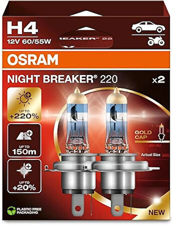 Osram H4 Night Breaker 220 12V %220 Fazla Işık (1 Takım-2 Ad.)