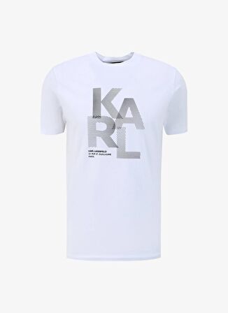 KARL LAGERFELD Bisiklet Yaka Beyaz - Siyah Erkek T-Shirt 755037542221