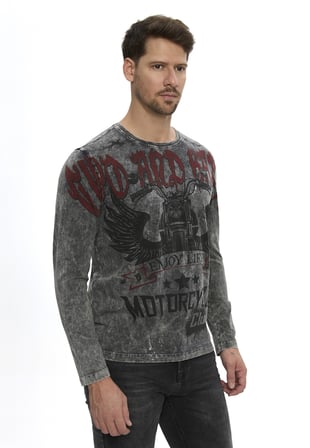 Erkek Motorcycle Club Baskılı Regular Fit Bisiklet Yaka Uzun Kollu Sweatshirt CL617