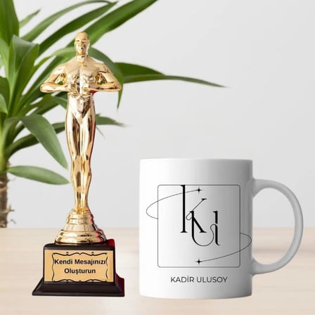 Kişiye Özel İsimli Oscar Ödülü Ve Tasarım Kupa Bardak Hediye Seti