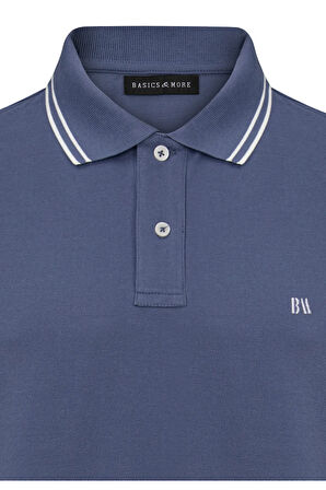Erkek İndigo Polo Yaka, Serin Tutan, Hızlı Kuruyan, Pamuklu,Kıvrılmaz Yaka T-Shirt