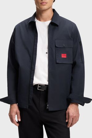 Hugo Pamuk Karışımlı Relaxed Fit Logolu Fermuarlı Kanvas Gömlek Erkek GÖMLEK 50482701 405 LACİVERT