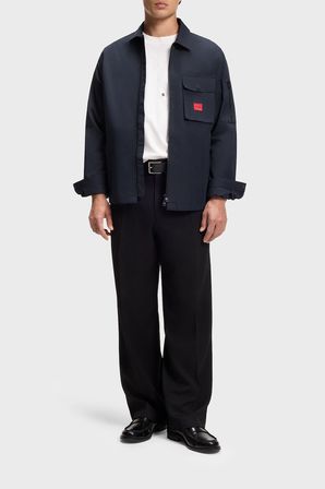 Hugo Pamuk Karışımlı Relaxed Fit Logolu Fermuarlı Kanvas Gömlek Erkek GÖMLEK 50482701 405 LACİVERT
