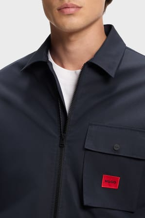 Hugo Pamuk Karışımlı Relaxed Fit Logolu Fermuarlı Kanvas Gömlek Erkek GÖMLEK 50482701 405 LACİVERT