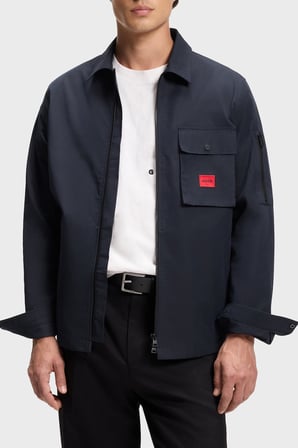 Hugo Pamuk Karışımlı Relaxed Fit Logolu Fermuarlı Kanvas Gömlek Erkek GÖMLEK 50482701 405 LACİVERT