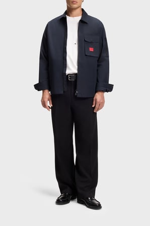 Hugo Pamuk Karışımlı Relaxed Fit Logolu Fermuarlı Kanvas Gömlek Erkek GÖMLEK 50482701 405 LACİVERT