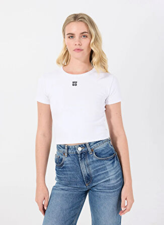 Hugo Bisiklet Yaka Düz Beyaz Kadın T-Shirt 50512000