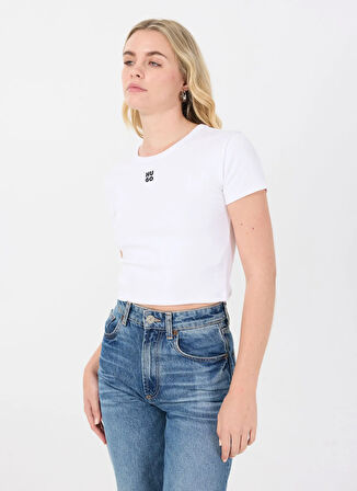 Hugo Bisiklet Yaka Düz Beyaz Kadın T-Shirt 50512000